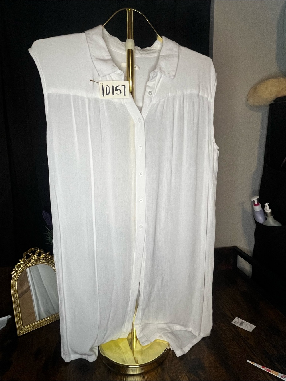 Westbound White Sleeveless Button Front Tunic Large